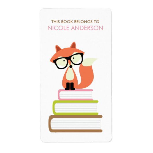 Cute Hipster Red Fox Bookplate Etiket (Voorkant)