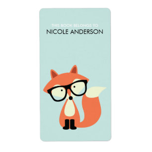 Cute Hipster Red Fox Bookplate Etiket