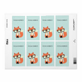 Cute Hipster Red Fox Bookplate Etiket (Full Sheet)