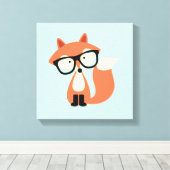 Cute Hipster Red Fox Canvas Afdruk (Insitu (Houten vloer))