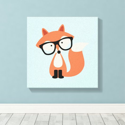 Cute Hipster Red Fox Canvas Afdruk (Insitu (Houten vloer))