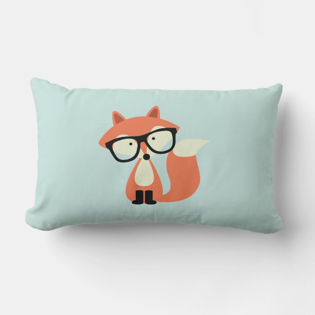 Cute Hipster Red Fox en Mint Chevron Pattern Kussen (Voorkant)