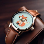 Cute Hipster Red Fox Horloge<br><div class="desc">Schattige vectorillustratie van een schattige kleine rode vos met een overmaat bril.</div>