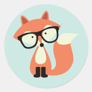 Cute Hipster Red Fox Ronde Sticker