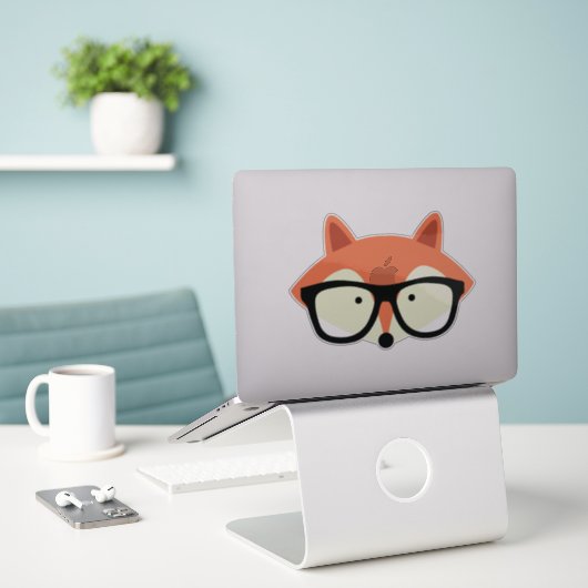 Cute Hipster Red Fox Sticker (Laptop op bureau)