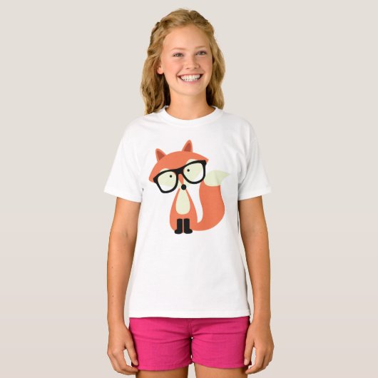 Cute Hipster Red Fox T-shirt (Voorkant volledig)