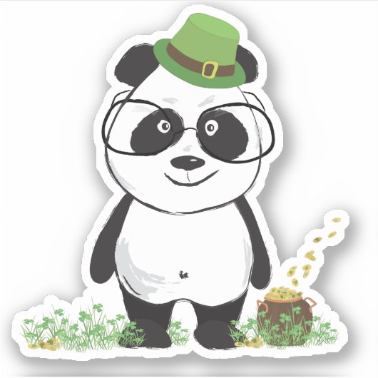 Cute Hipster St Patricks Day Panda Beer Tekening Sticker (Voorkant)