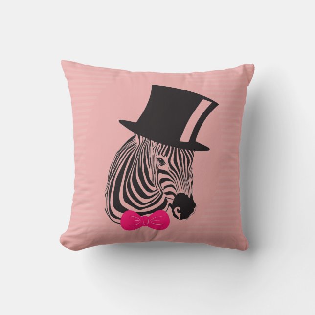 Cute Hipster Zebra met roze boeg stropdas en boven Kussen (Voorkant)