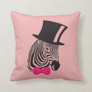 Cute Hipster Zebra met roze boeg stropdas en boven Kussen