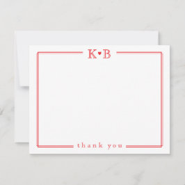 Cute His Hers Initials Red Heart Thank You Notitiekaartje