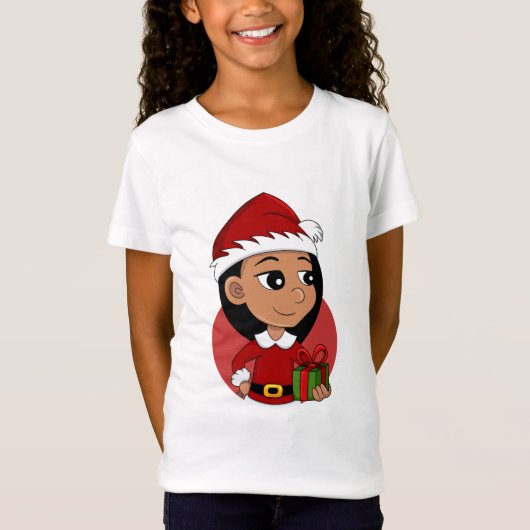 Cute Hispanic girl met lang zwart haar T-shirt (Voorkant)