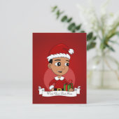 Cute Hispanic Kerstboy cartoon Feestdagenkaart (Staand voorkant)