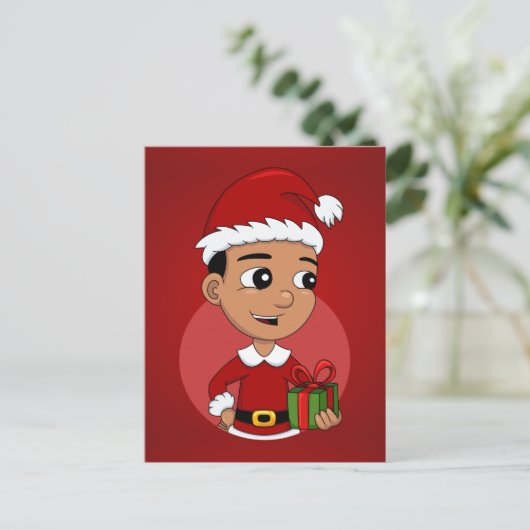 Cute Hispanic Kerstboy cartoon Feestdagenkaart (Staand voorkant)