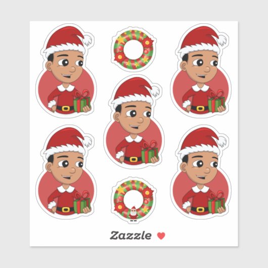 Cute Hispanic Kerstboy cartoon Sticker (Vel)