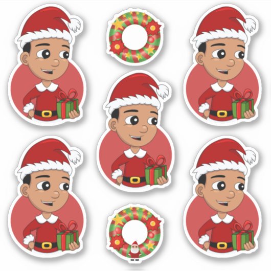 Cute Hispanic Kerstboy cartoon Sticker (Voorkant)