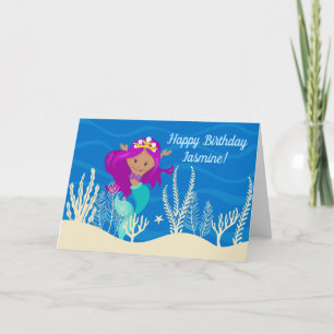 Cute Hispanic Mermaid Birthday Girl Custom Kinder Kaart