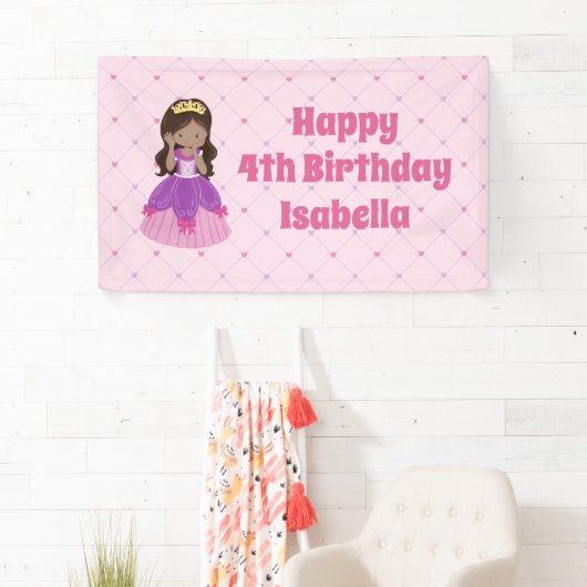Cute Hispanic Princess Girl Custom Pink Birthday Spandoek (Insitu)