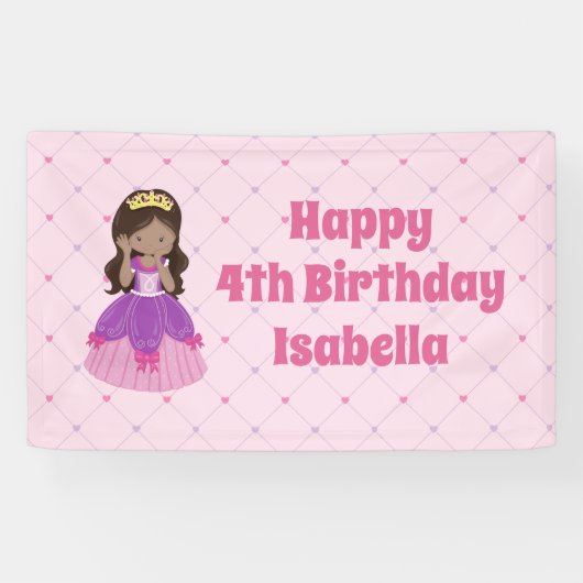 Cute Hispanic Princess Girl Custom Pink Birthday Spandoek (Horizontaal)