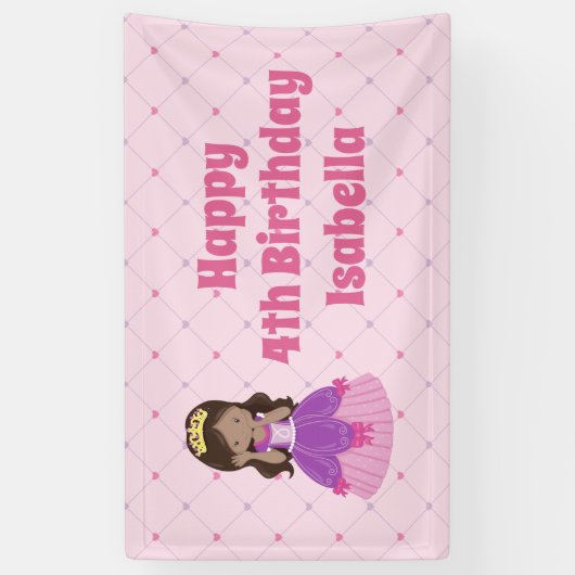 Cute Hispanic Princess Girl Custom Pink Birthday Spandoek (Verticaal)