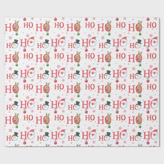 Cute Ho Ho Ho Santa Snowman Reindekerst Cadeaupapier (Vlak)