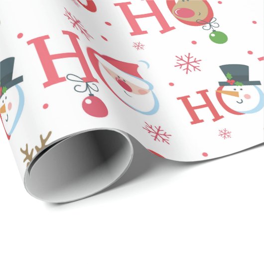 Cute Ho Ho Ho Santa Snowman Reindekerst Cadeaupapier (Rol Hoek)