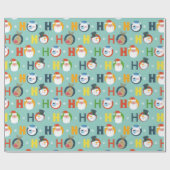 Cute Ho Ho Ho Santa Snowman Reindekerst Cadeaupapier (Vlak)