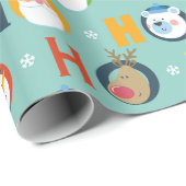 Cute Ho Ho Ho Santa Snowman Reindekerst Cadeaupapier (Rol Hoek)