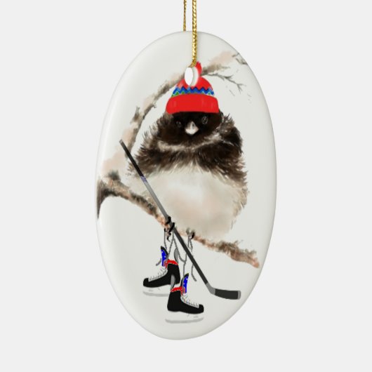 Cute Hockey Bird in Pet, kerstHumor, Junco Keramisch Ornament (Rechts)