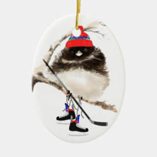 Cute Hockey Bird in Pet, kerstHumor, Junco Keramisch Ornament