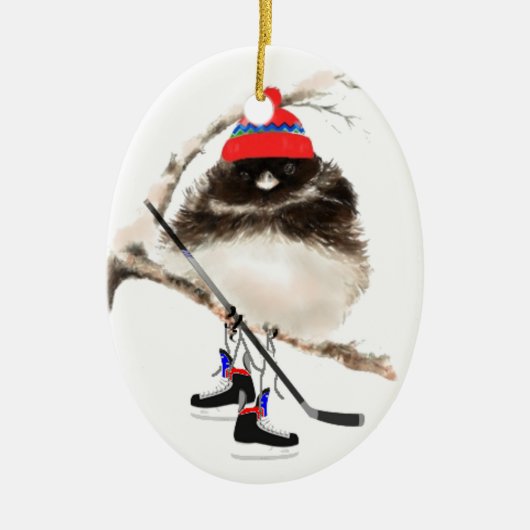 Cute Hockey Bird in Pet, kerstHumor, Junco Keramisch Ornament (Voorkant)