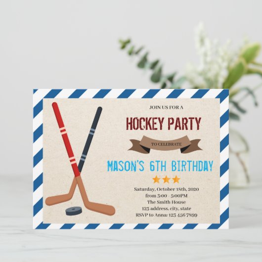 Cute hockey party Invitation Kaart (Staand voorkant)