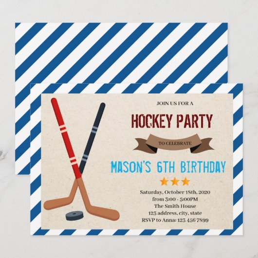 Cute hockey party Invitation Kaart (Voorkant / Achterkant)