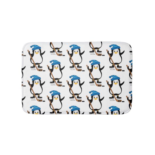 Cute Hockey Penguin met Hockey Stick Badmat (Voorkant)