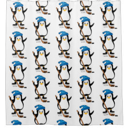 Cute Hockey Penguin met Hockey Stick Douchegordijn