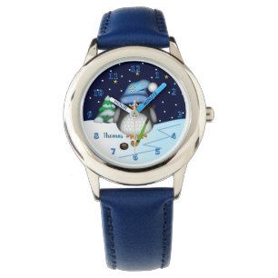 Cute hockey penquin met aangepaste naam horloge