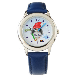 Cute Hockey pinguin met aangepaste naam Horloge