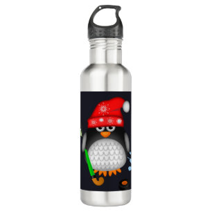 Cute hockey pinguin met rode petten en kerstbomen waterfles