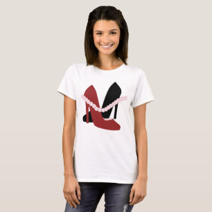 Cute Hoge Hakken Parels Vrouw Mode Rood Zwart T-shirt