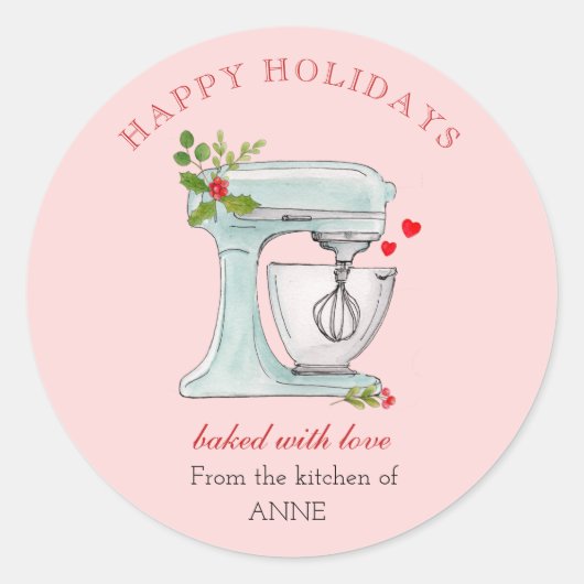 Cute Holiday Bakkers Mixer Ronde Sticker (Voorkant)