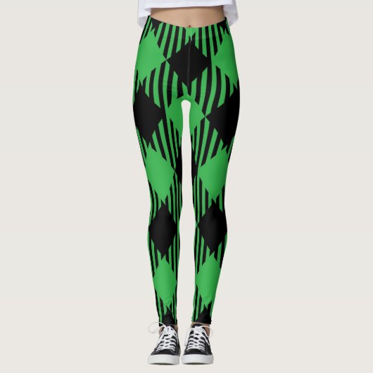 Cute Holiday Black, Green Pset Tartan Kerstmis Leggings (Voorkant)