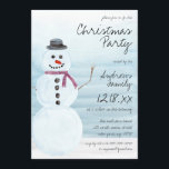 Cute Holiday Blue Snowman Waterverf Kerstmis Kaart<br><div class="desc">Deze schattige feestelijke kerstfeestelijke uitnodiging is perfect voor het feestelijke winterevenement. Het bevat een vorstpastelblauw handbeschilderd waterverf-sneeuwman gekleed in een zwarte bovenste hoed, een bruine rode sjaal, zwarte kool voor ogen, mond en knoop, en een oranje wortel voor zijn neus bovenop een blauwe gradiëntombre-waterverf achtergrond en witte sneeuwgrond. Het is...</div>