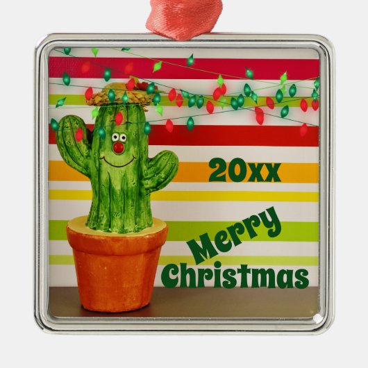 Cute Holiday Cactus Southwestern Merry Kerstmis Metalen Ornament (Voorkant)