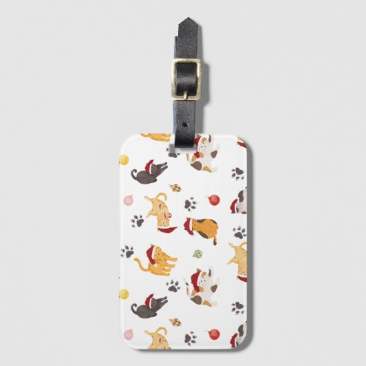Cute Holiday Cat Pattern Bagagelabel (Voorkant (verticaal))
