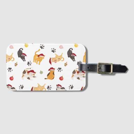 Cute Holiday Cat Pattern Bagagelabel (Voorkant (horizontaal))