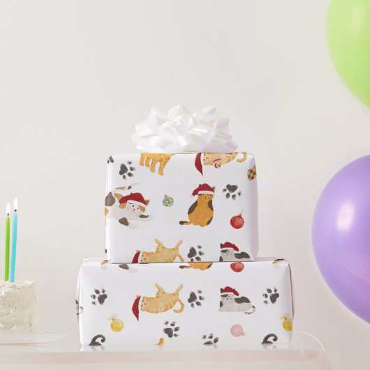 Cute Holiday Cat Pattern Cadeaupapier (Feestgeschenken)