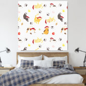 Cute Holiday Cat Pattern Canvas Afdruk (Insitu (Slaapkamer))