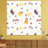 Cute Holiday Cat Pattern Canvas Afdruk (Insitu (Woonkamer))