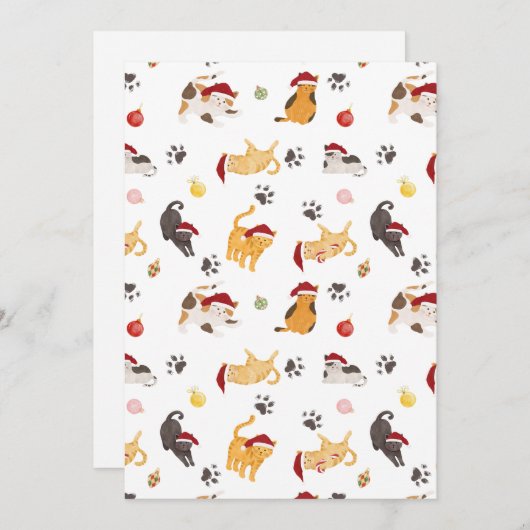 Cute Holiday Cat Pattern Feestdagenkaart (Voorkant / Achterkant)