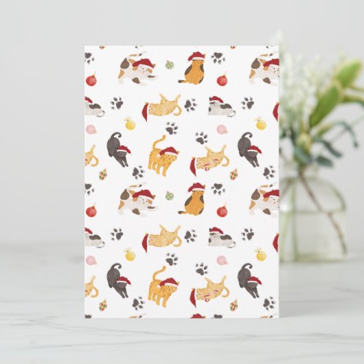 Cute Holiday Cat Pattern Feestdagenkaart (Staand voorkant)