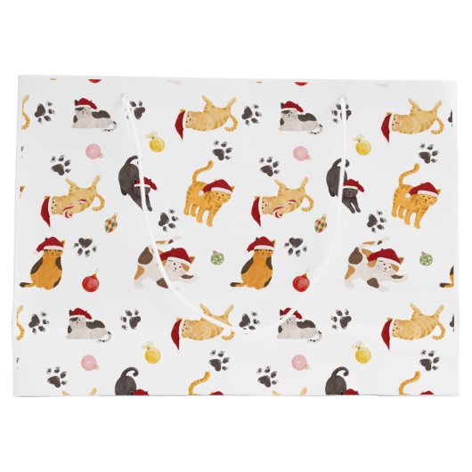 Cute Holiday Cat Pattern Groot Cadeauzakje (Achterkant)